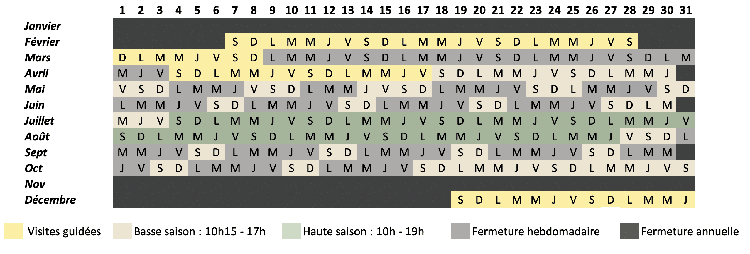Calendrier saison 2026